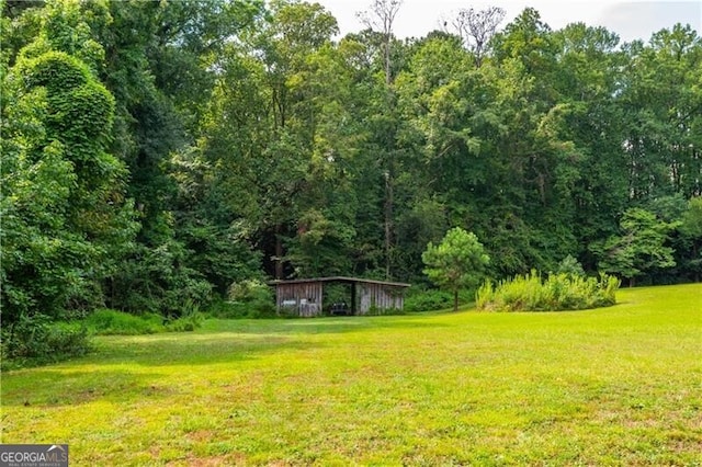 view of yard featuring an outdoor structure