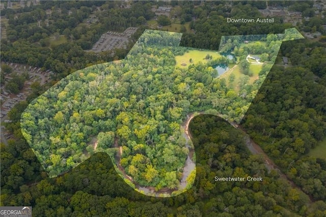 birds eye view of property with a forest view