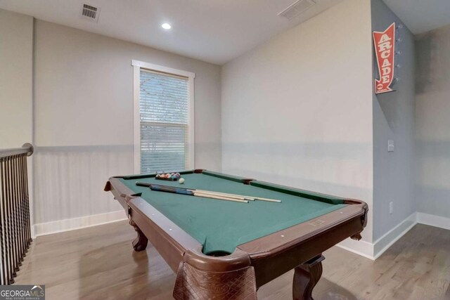 game room featuring pool table and hardwood / wood-style floors