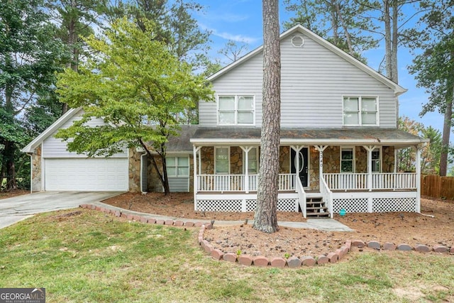 view of front of house with a porch and a front lawn