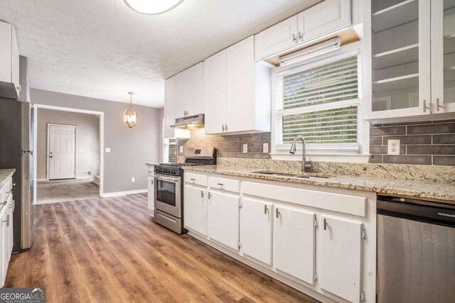 kitchen featuring light wood-type flooring, white cabinetry, stainless steel appliances, and sink