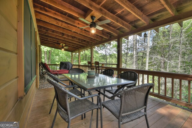 wooden terrace with ceiling fan