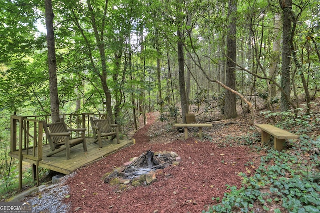 view of yard featuring a wooden deck