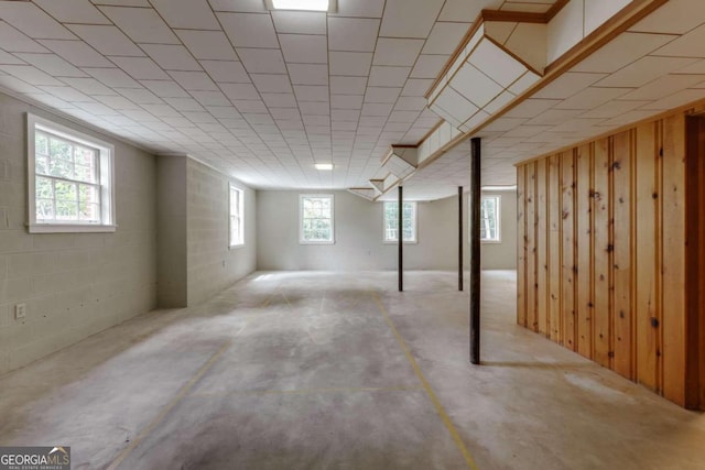 basement featuring concrete block wall