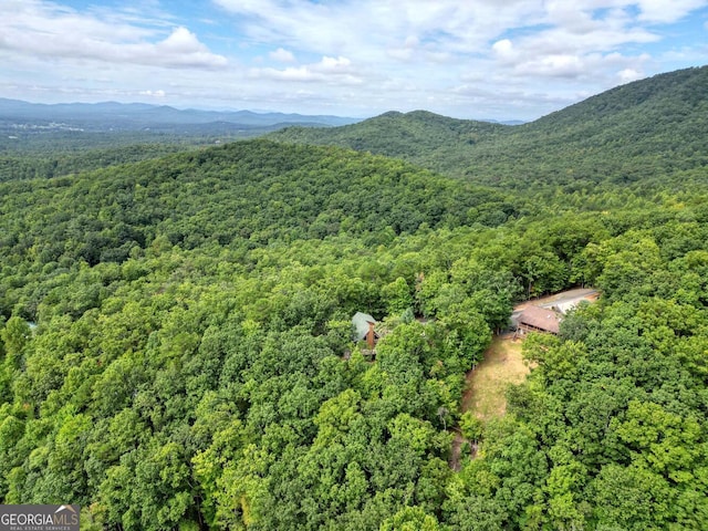 drone / aerial view featuring a mountain view