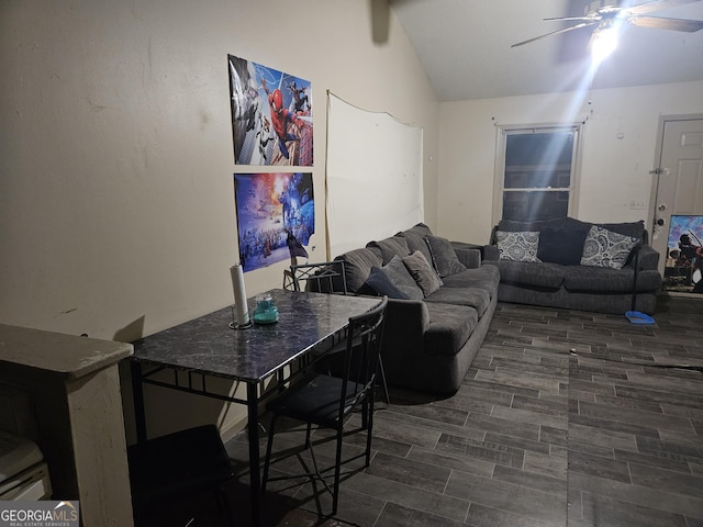 living room with vaulted ceiling