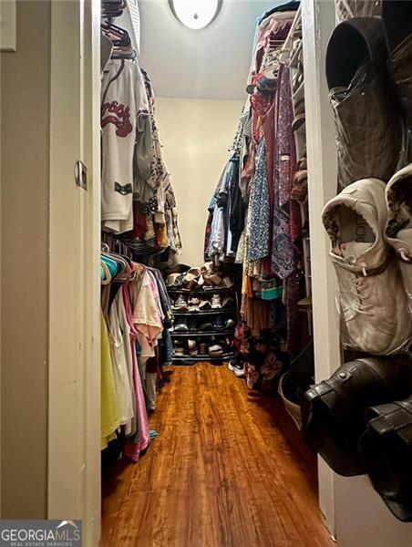 walk in closet featuring dark hardwood / wood-style flooring