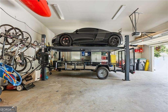 garage with a garage door opener