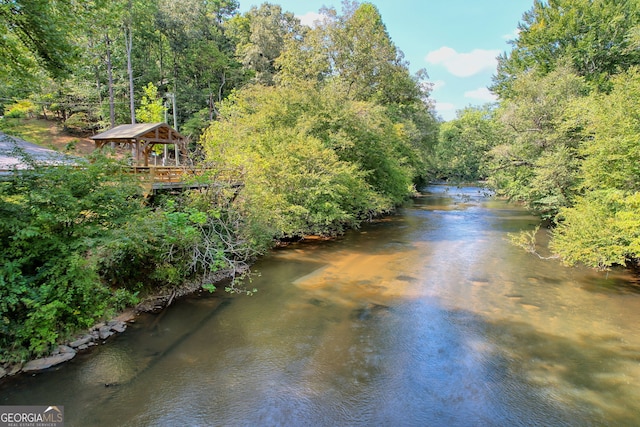 property view of water featuring a gazebo