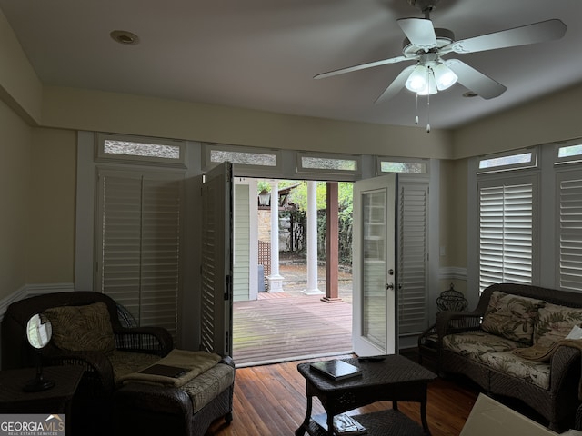 490 Hill St SE, Atlanta, GA 30312 - living room with dark wood-type flooring and ceiling fan