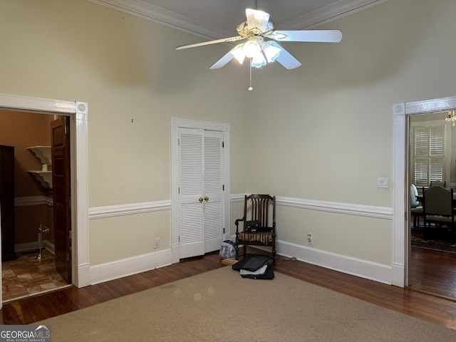 490 Hill St SE, Atlanta, GA 30312 - interior space with ornamental molding, dark hardwood / wood-style flooring, and ceiling fan