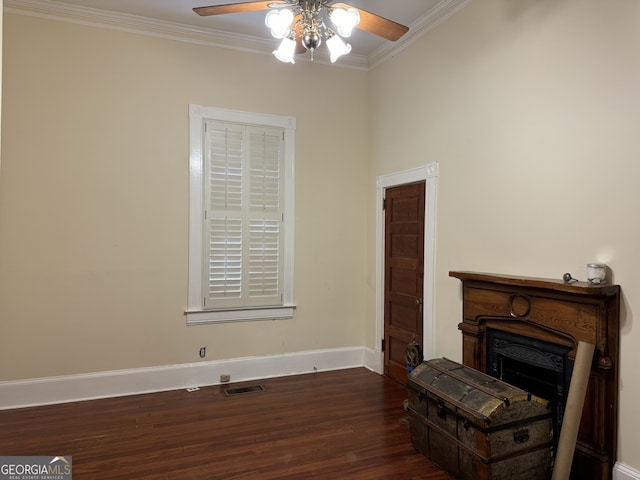 490 Hill St SE, Atlanta, GA 30312 - interior space featuring dark wood-type flooring, ceiling fan, and ornamental molding