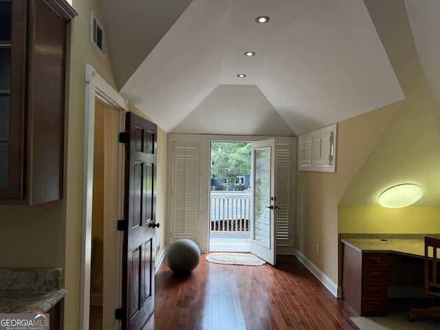 490 Hill St SE, Atlanta, GA 30312 - interior space featuring dark wood-type flooring and vaulted ceiling