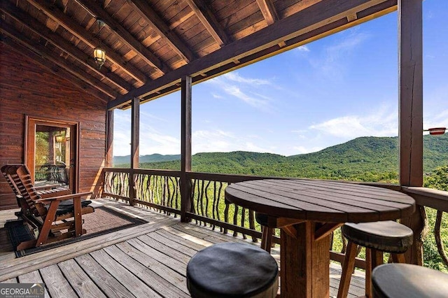 deck with a mountain view