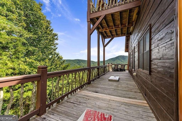 deck with a mountain view