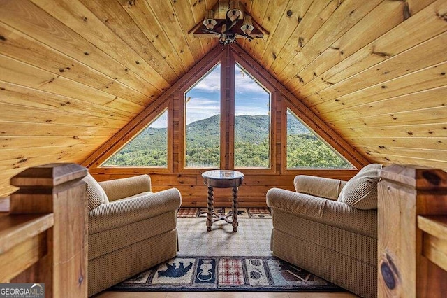 interior space with vaulted ceiling and wooden ceiling