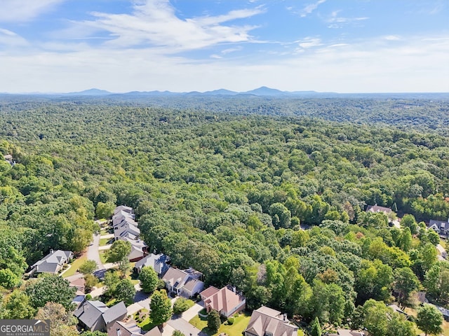 drone / aerial view featuring a mountain view