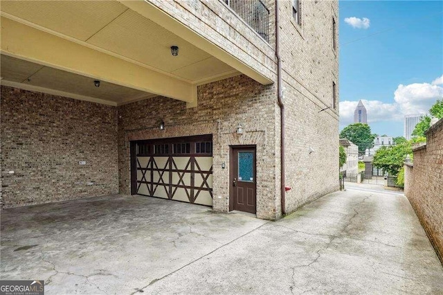 exterior space with a garage