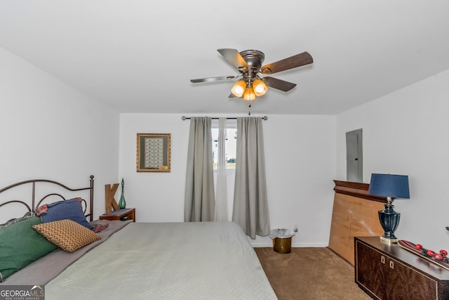 bedroom featuring carpet and ceiling fan