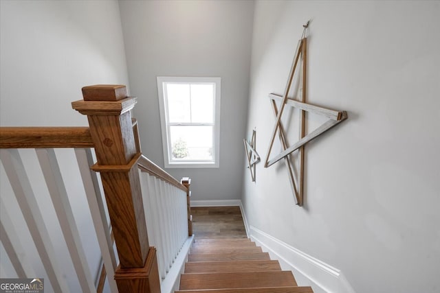 stairway with wood-type flooring