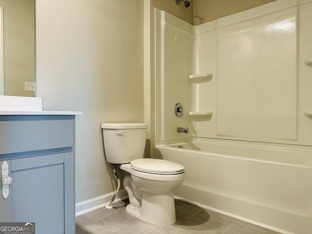 full bathroom with shower / bathtub combination, toilet, and vanity