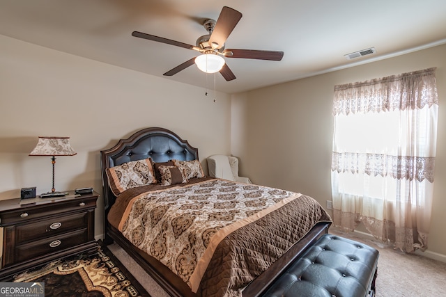 bedroom featuring carpet and ceiling fan