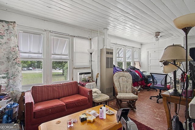 sunroom with wood ceiling