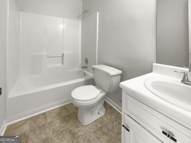 full bathroom featuring shower / bathtub combination, toilet, and vanity