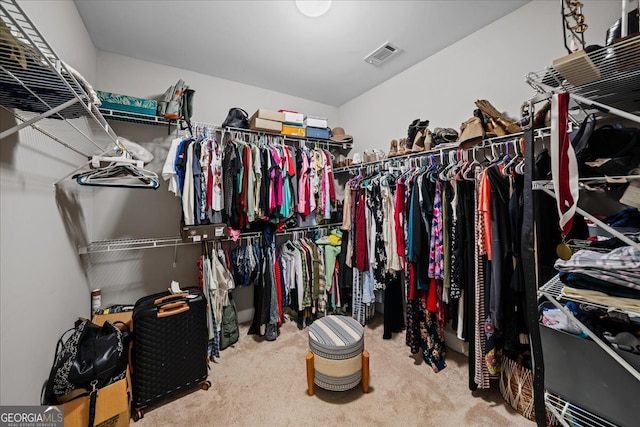 walk in closet with carpet