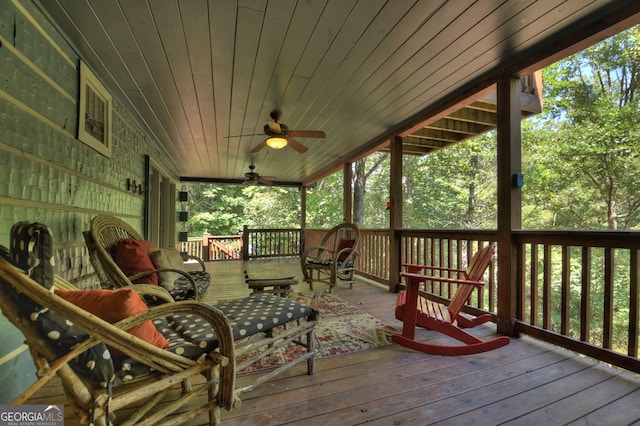 wooden terrace with ceiling fan