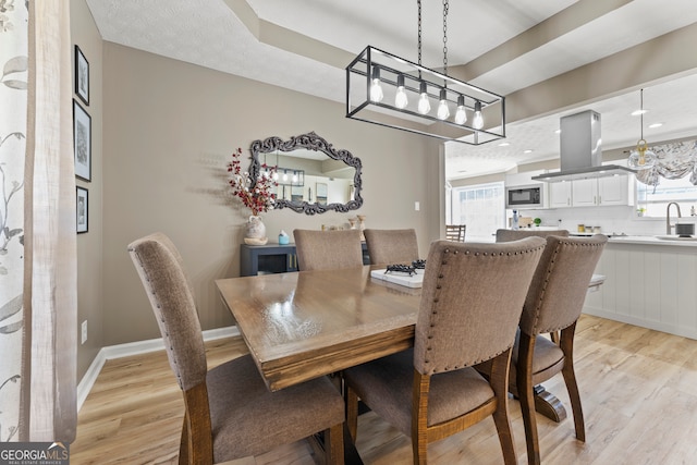 dining area featuring a wealth of natural light, light hardwood / wood-style flooring, and sink