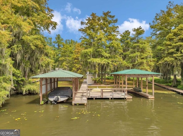 dock area with a water view