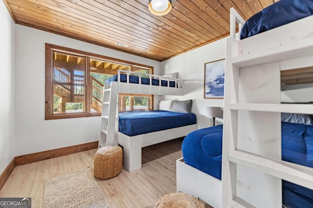 bedroom featuring hardwood / wood-style flooring and wooden ceiling