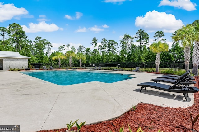 view of swimming pool with a patio area