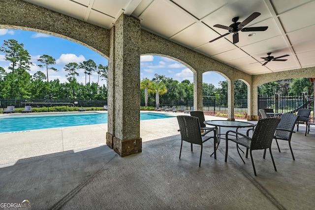 exterior space with a patio area and ceiling fan