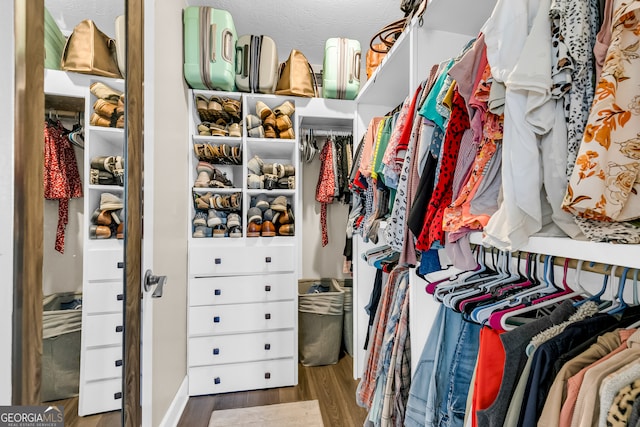 walk in closet featuring hardwood / wood-style floors