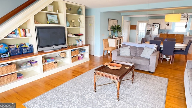 living room with hardwood / wood-style floors