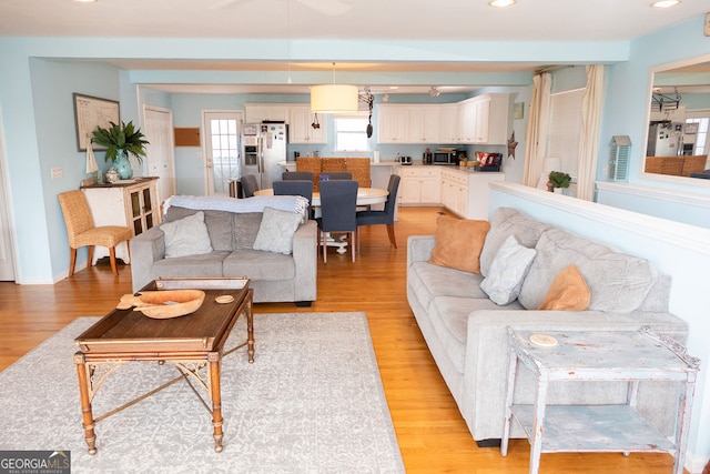 living room with light hardwood / wood-style flooring