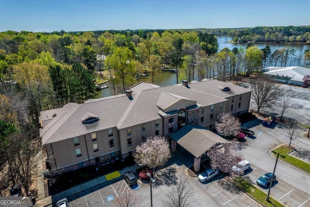 bird's eye view featuring a water view