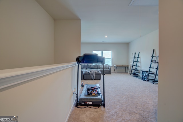 workout area with carpet floors