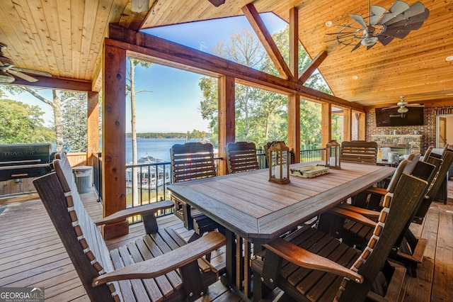 dining area featuring hardwood / wood-style flooring, ceiling fan, and a healthy amount of sunlight