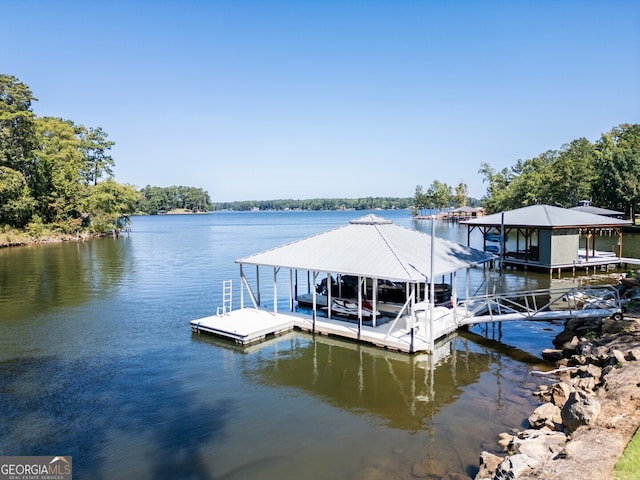 dock area with a water view