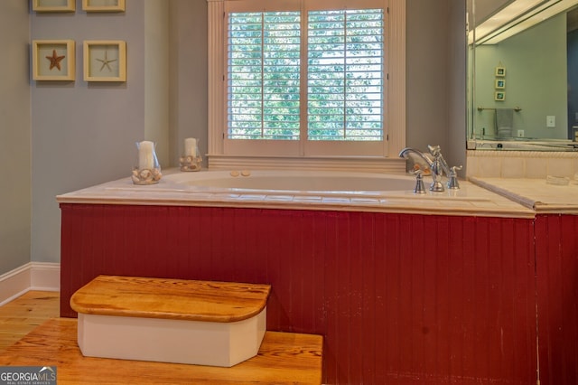 bathroom featuring a bath and hardwood / wood-style flooring