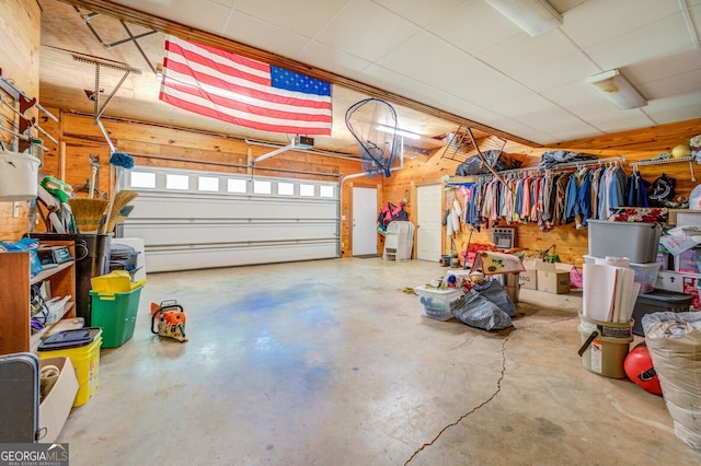 garage with wooden walls