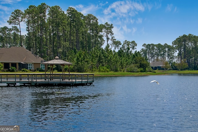 dock area featuring a water view