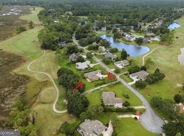 aerial view with a water view