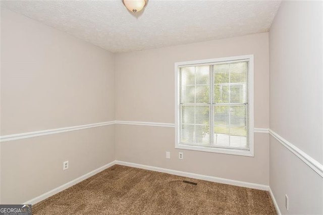 carpeted empty room featuring a textured ceiling and a healthy amount of sunlight