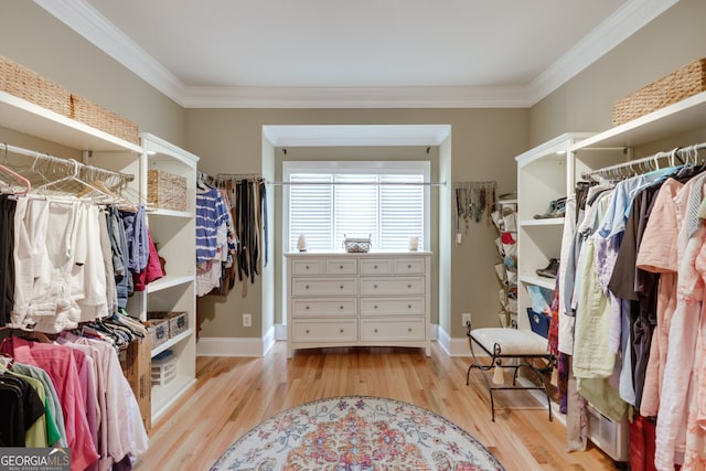 walk in closet featuring light hardwood / wood-style floors