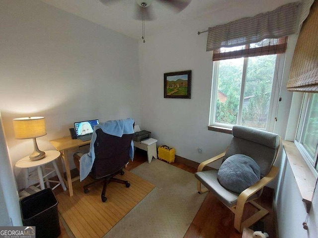 home office featuring ceiling fan