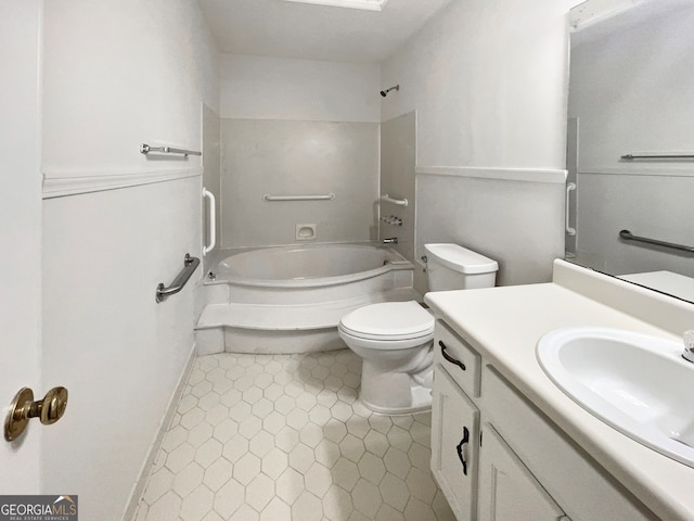 full bathroom with shower / tub combination, toilet, and vanity